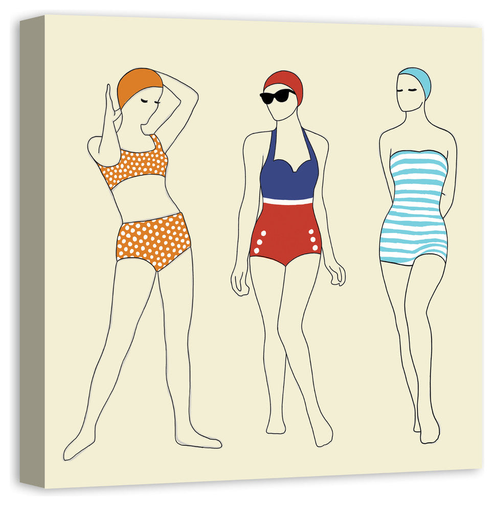 Vintage Swimmers 24x24 Canvas Wall Art