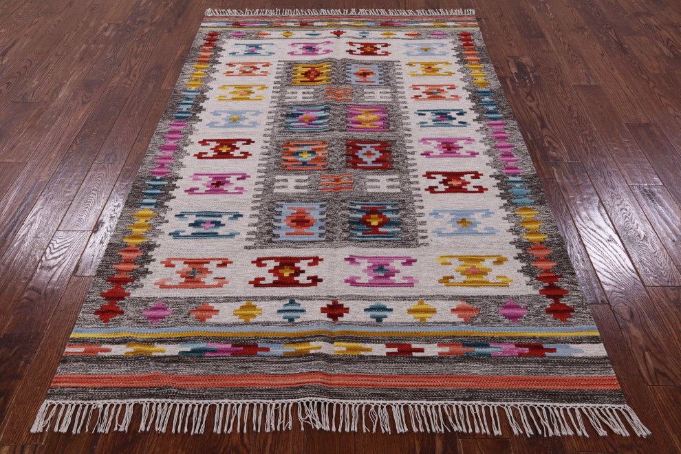 Reversible Flat Weave Kilim Wool Rug 5' 0" X 8' 0" Q10545