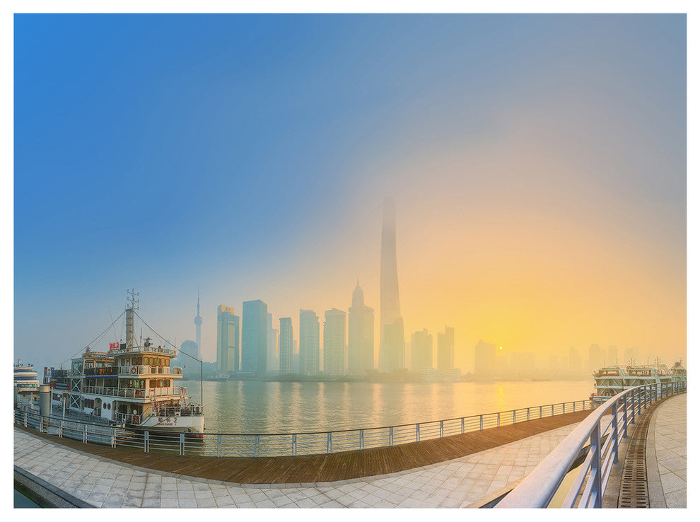 Shanghais Night with Lights, Cityscape Canvas Art Print, 40"x30"