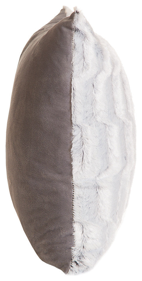 Faux Fur Throw Pillow 18"X18" With Insert, Modern Grey Plush Rabbit
