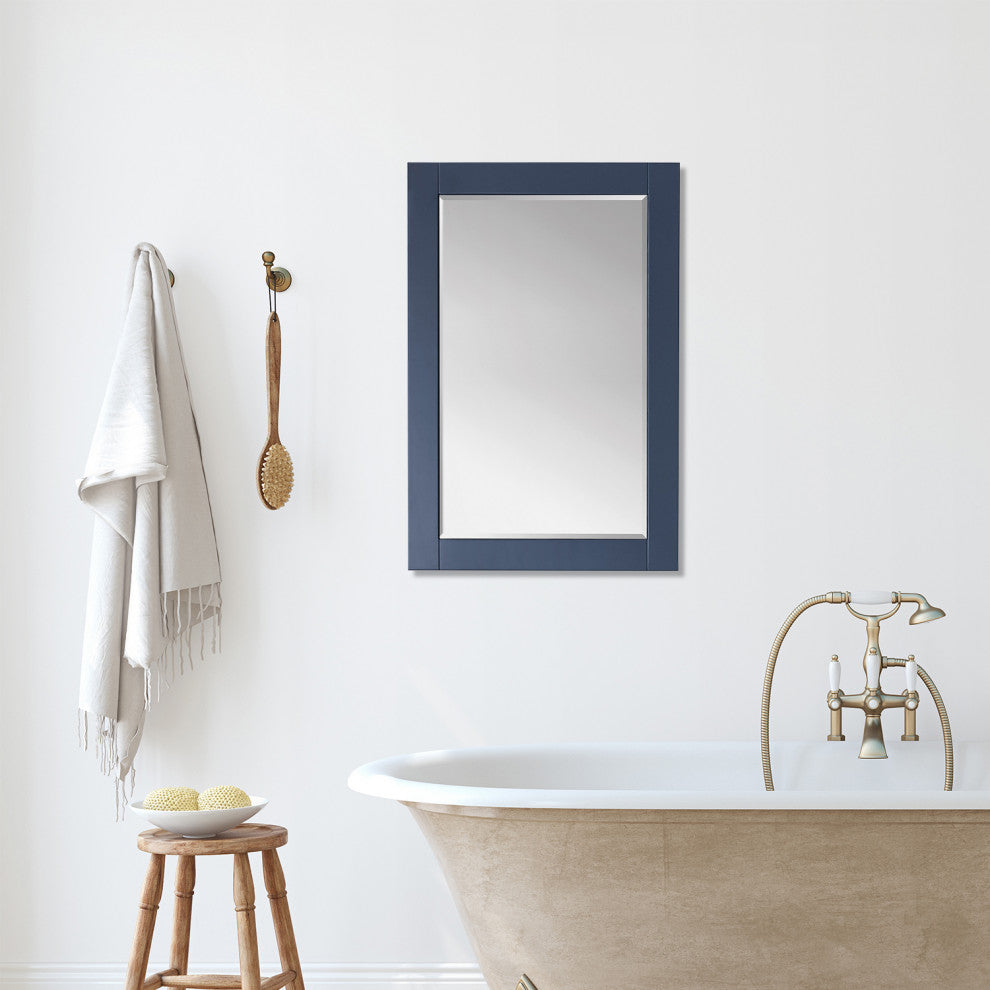 Ivy Rectangular Bathroom Wood Framed Wall Mirror, Blue, 24"