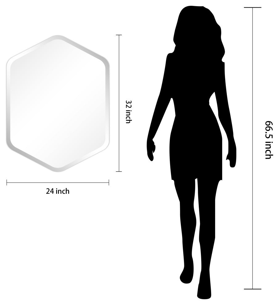 Frameless Beveled Hexagonal Black Matte Finished Wall Mirror