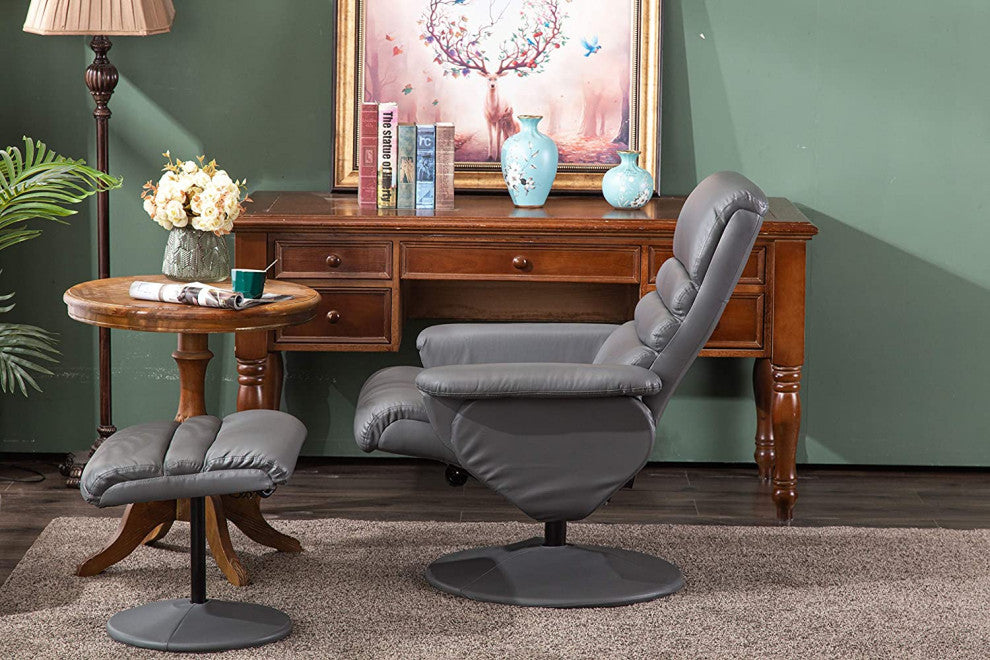 Modern Recliner Chair With Ottoman, Massage Function For Your Comfort, Grey