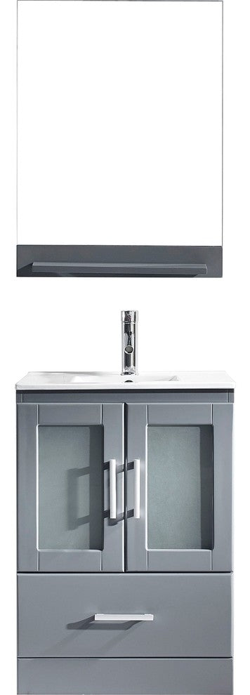 Zola 24" Single Bathroom Vanity Set, Gray, White Ceramic Countertop