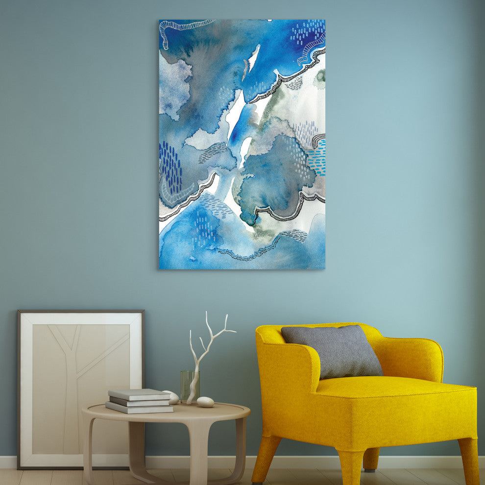 Subtle Blues Abstract Printed Wall Art on Unframed Free Floating Tempered Glass