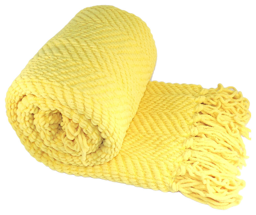 Tweed Knitted Throw Blanket, Sunshine Yellow, 60"x80"
