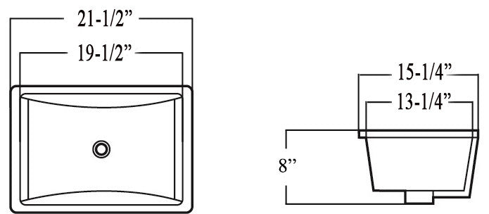 Rectangle Undermount Large Ceramic Lavatory Vanity Bathroom Sink Pure White, 21.