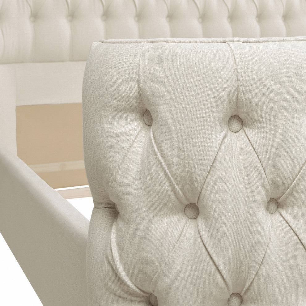 Brooklyn Tufted Sheltered Wingback Panel Bed, Light Beige, King