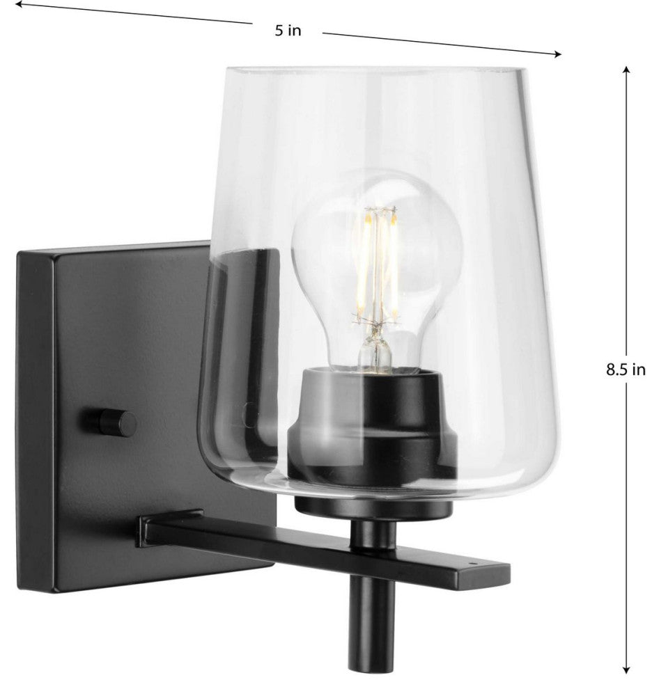 Calais 5" 1-Light Matte Black Clear Glass Bath Vanity Light
