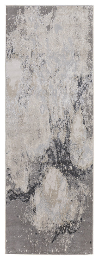 Oria Industrial Abstract Area Rug, Gray/Ivory, 2'10"x7'10"