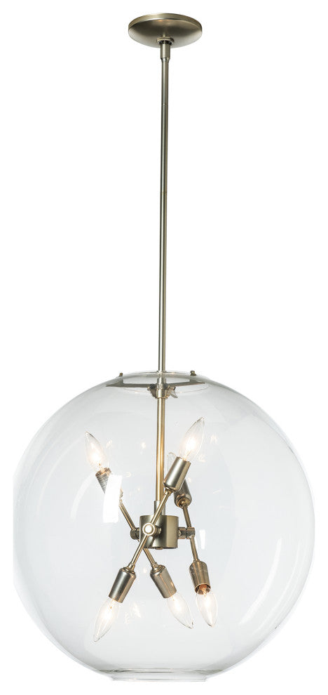 Sfera 6-Light Pendant, Modern Brass Finish, Clear Glass