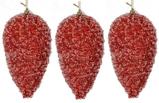 3 Pieces 10" Glitter Pinecone Christmas Ornament Ball, Red