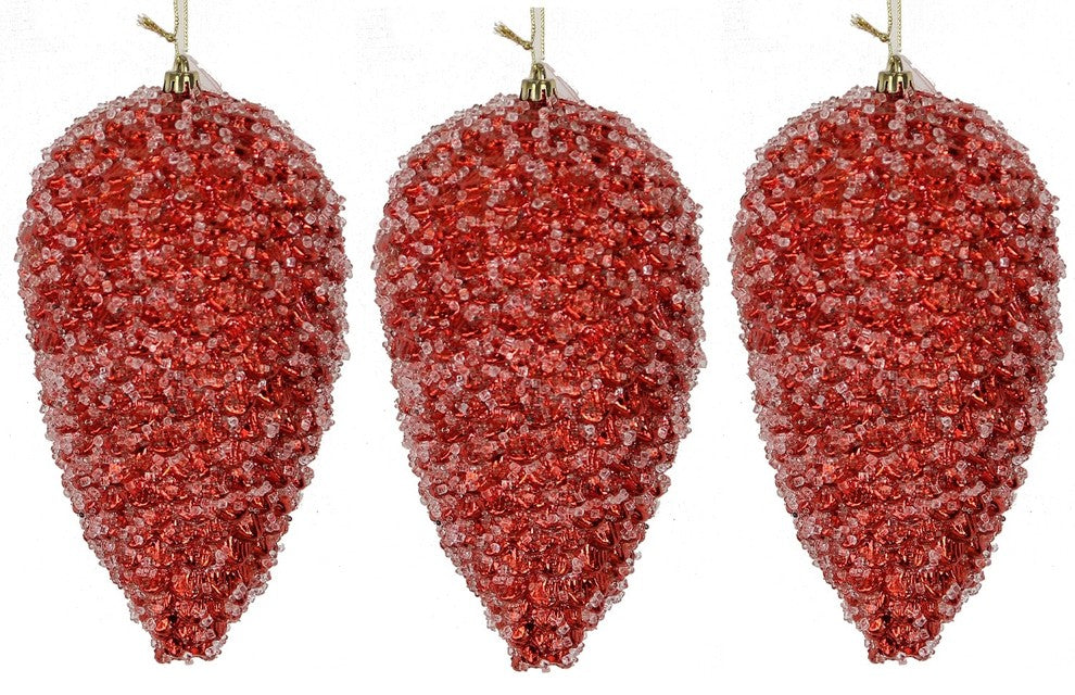 3 Pieces 10" Glitter Pinecone Christmas Ornament Ball, Red