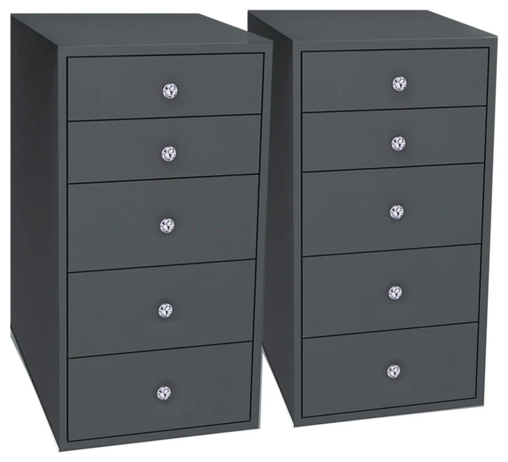 SlayStation 5-Drawer Vanity Storage Unit, Charcoal, Pair