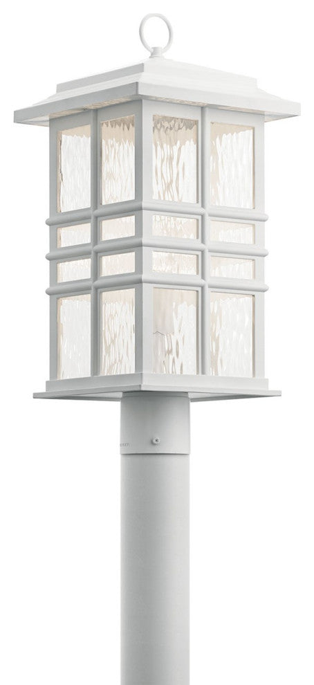 Beacon Square 1 Light Outdoor Post Mount in White with Clear Hammered Glass