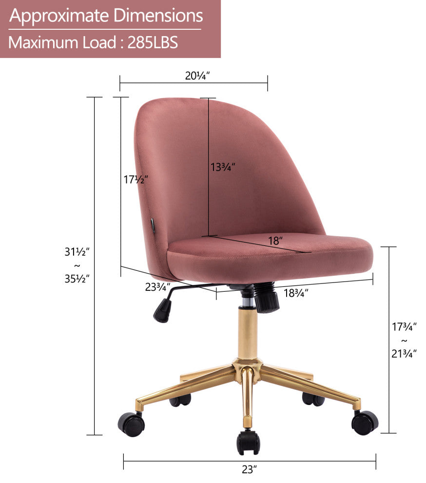 Chic Minimalist Desk Chair, Pink-Velvet