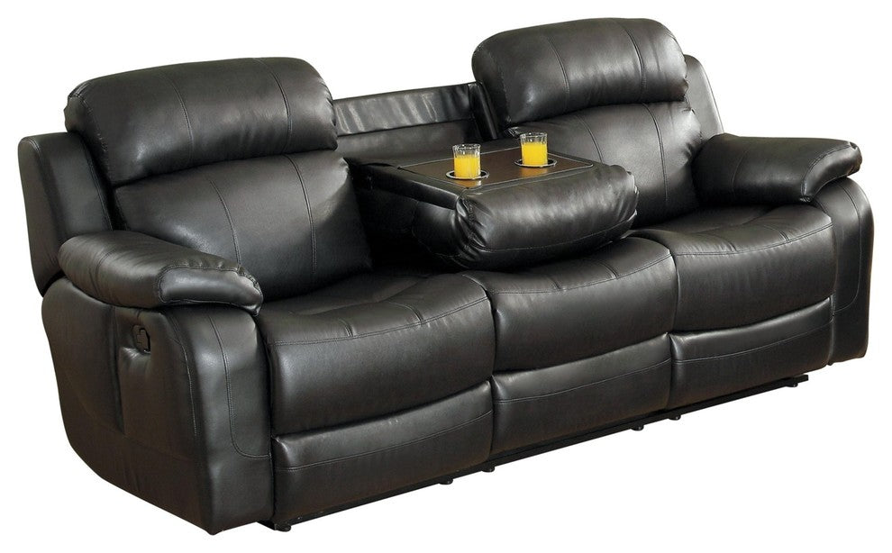 Manque Double Reclining Sofa With Drop-down Cup Holder Black Leather