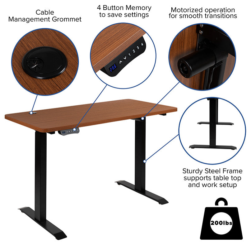 Mahogany Electric Height Adjustable Stand Up Desk with Office Chair
