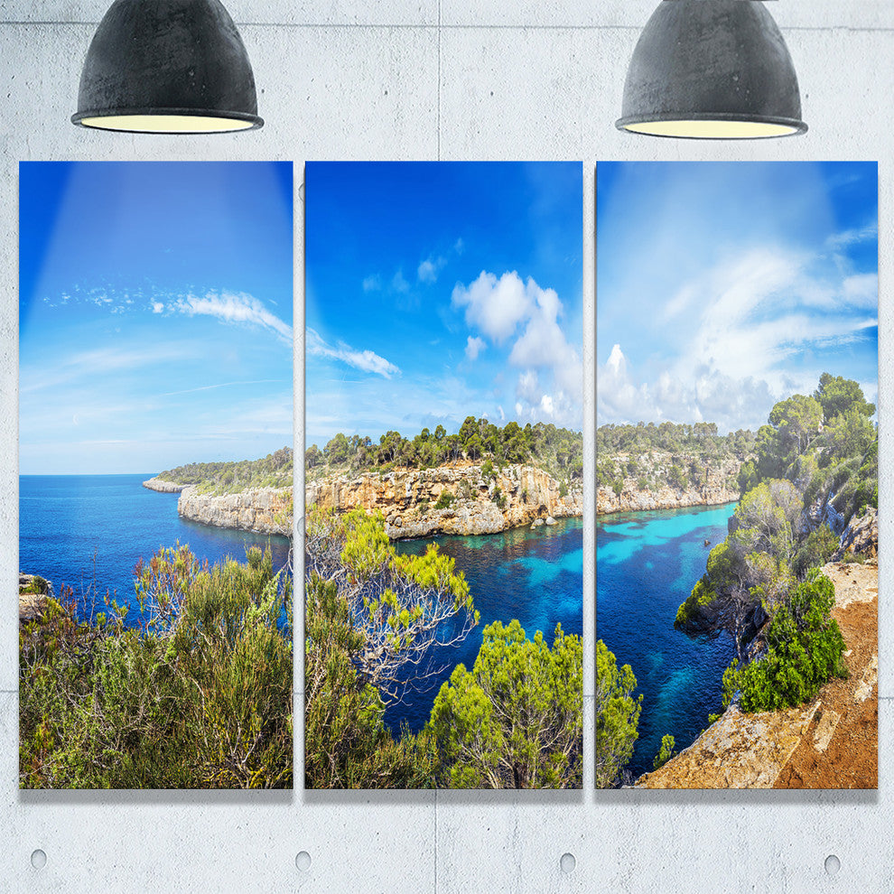 "Famous Cove of Cala Pi Mallorca" Metal Wall Art, 3 Panels, 36"x28"