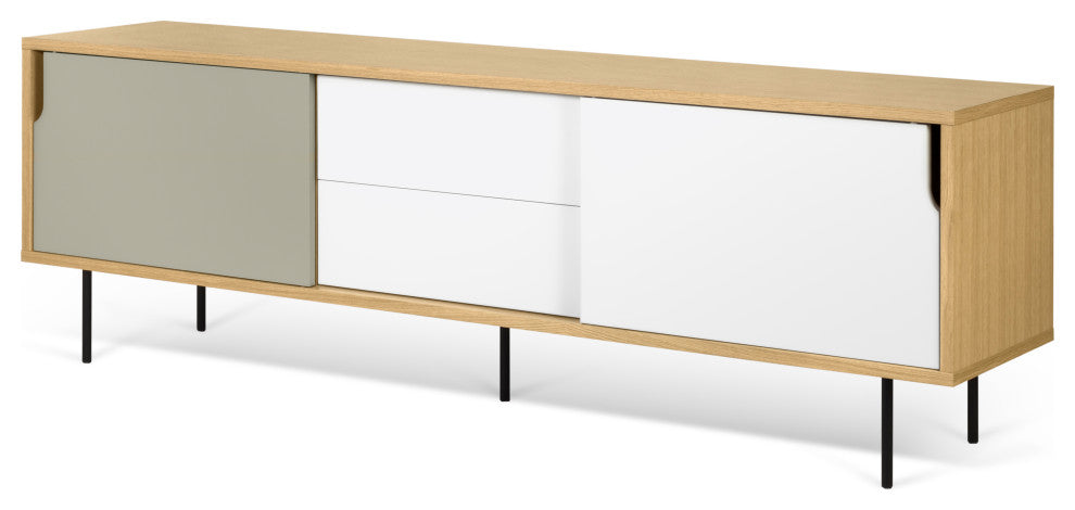 Dann 201 Sideboard With Wand Wood Legs, Oak / Pure White & Matte Grey, Lacquered Black Steel