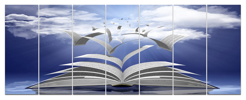 Book Pages Skyward, Abstract Canvas Art Print, 83"x32", 7 Panels