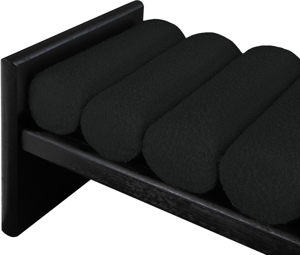 Waverly Boucle Fabric Upholstered Bench, Black, 32" Wide, Black Finish