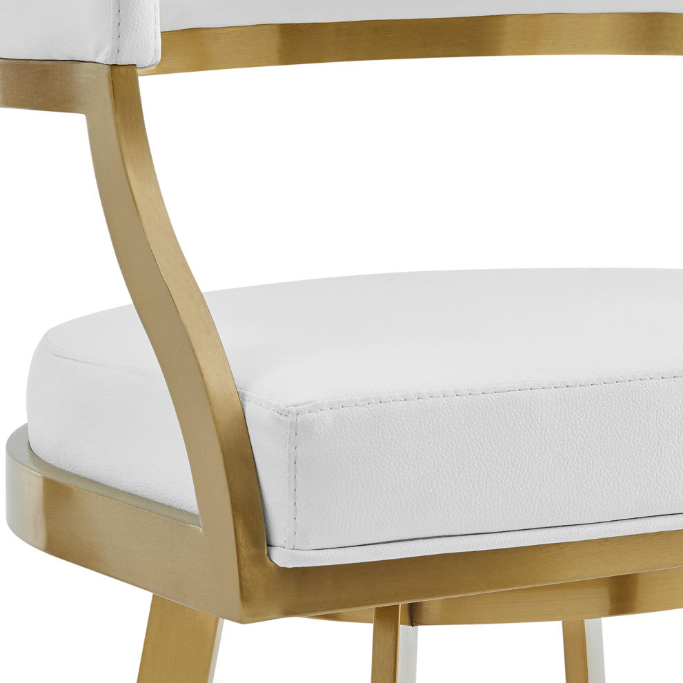 Saturn Gold Brushed Swivel Counter Stool, White, 30"