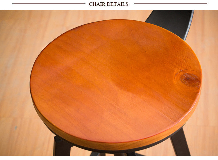 Industrial-Styled Iron Rotating and Lifting Bar Stool Made of Solid Wood, Copper