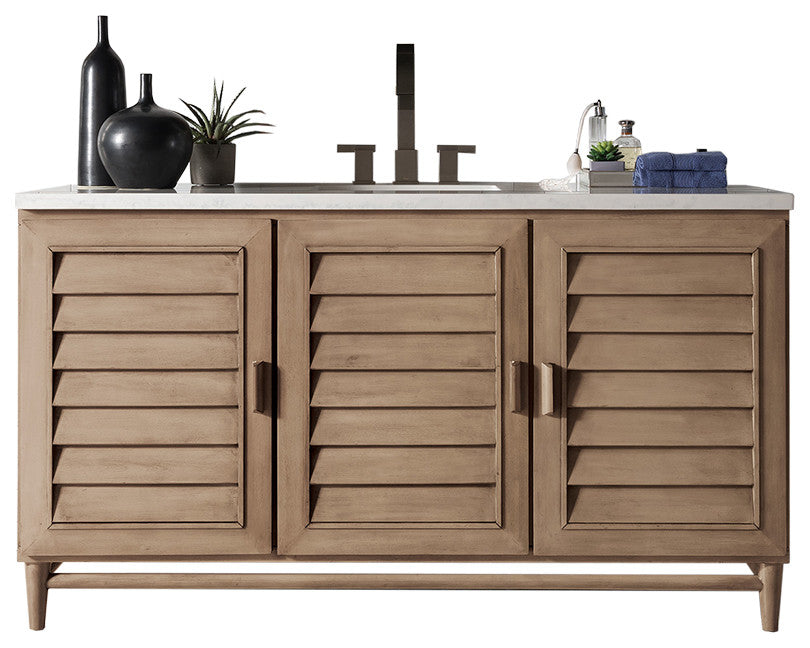 James Martin 620-V60S-WW-3AF Portland 60 Inch Vanity w/ Solid Surface Top