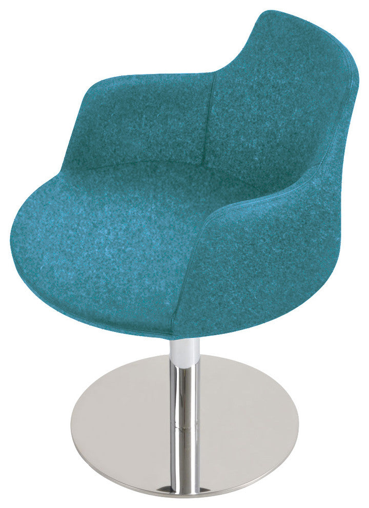 Dervish Round Chair, Stainless Steel Base, Turquoise Camira Wool