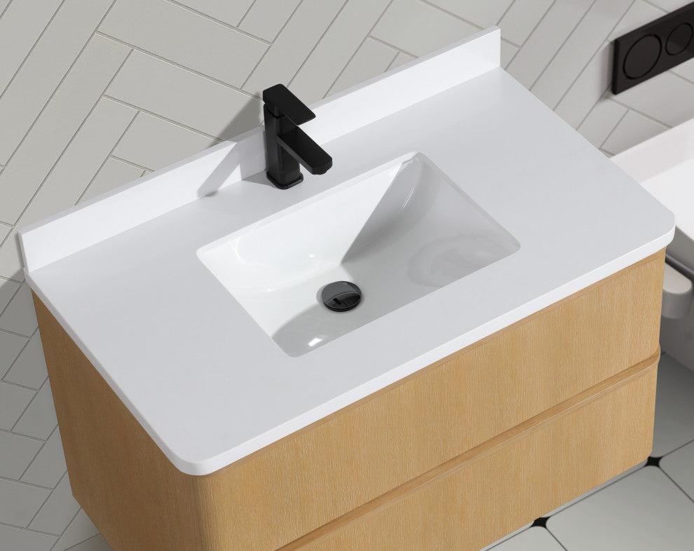 Lucas Bathroom Vanity, Washed Oak, 36", Single Sink, Floating