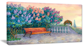 Bench under Flowering Lilac, Landscape Canvas Art Print, 40x20