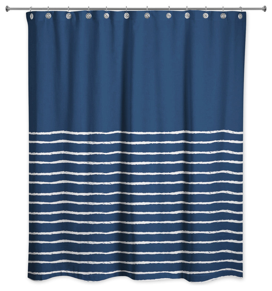 Sketch Stripes Shower Curtain, Navy and White