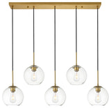 Baxter 5 Light Pendant, Brass And Clear
