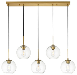 Baxter 5 Light Pendant, Brass And Clear