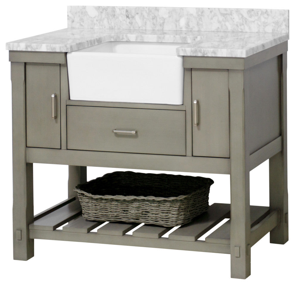 Charlotte 42" Bathroom Vanity, Weathered Gray, Carrara Marble