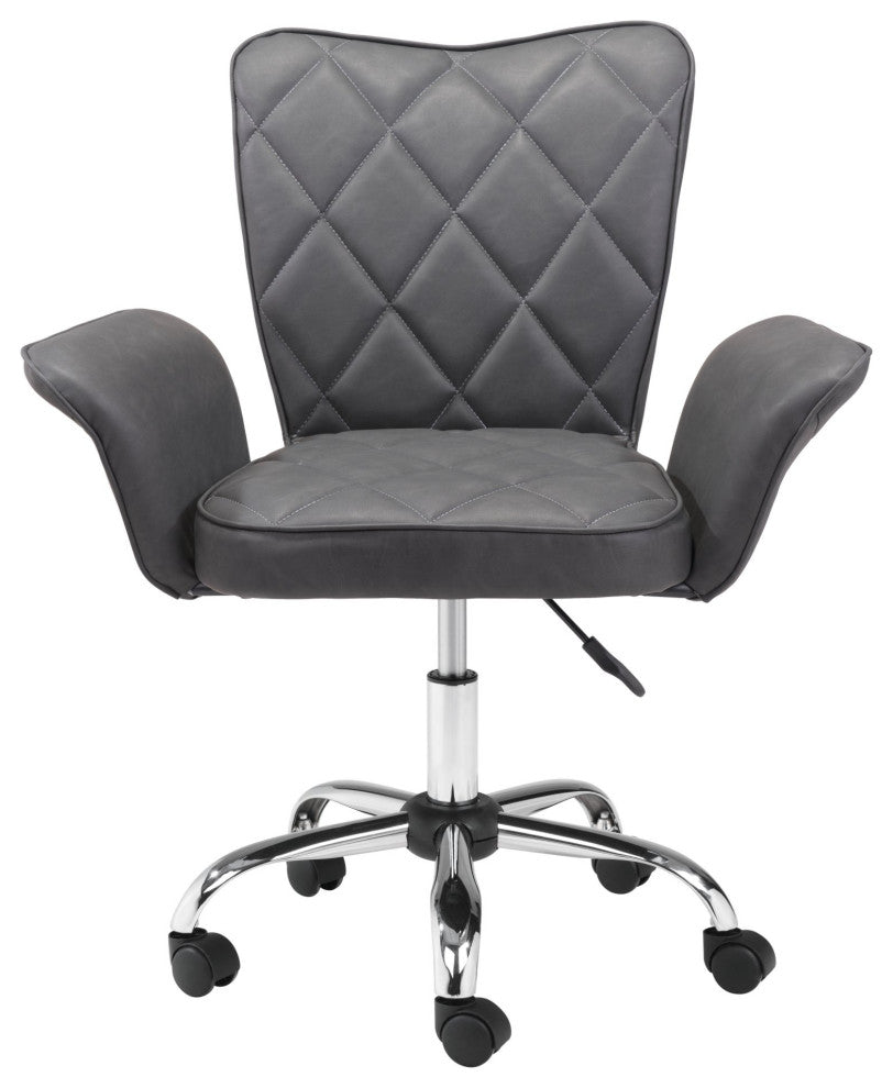 Computer Chair, Faux Vinyl Leather, Steel, Gray, Chrome, Business Office