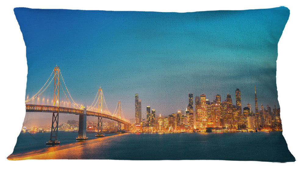 San Francisco Skyline At Night Cityscape Throw Pillow, 12"x20"