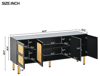Gewnee  TV Stand with Rattan Door, Black