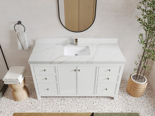 Chicago 60" Single Sink Bathroom Vanity, White 2" Calacatta Sienna Quartz