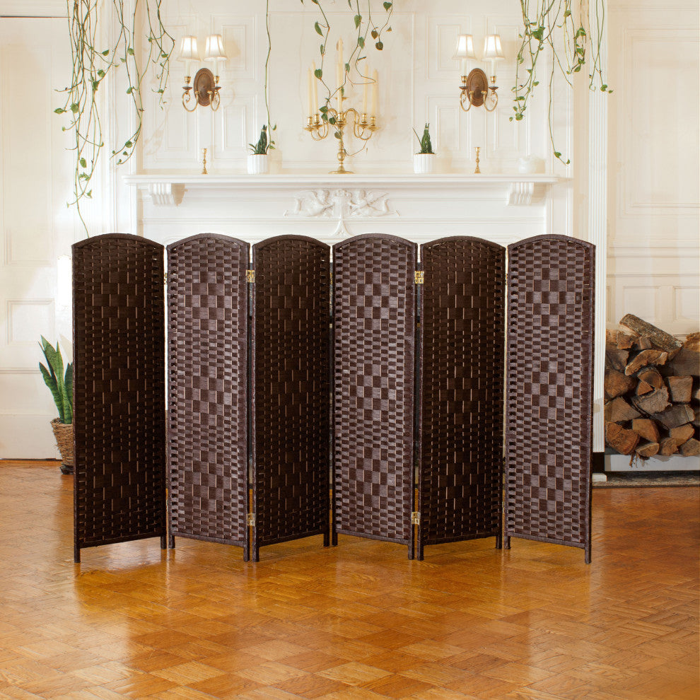 4 ft. Short Diamond Weave Fiber Room Divider Dark Mocha 6 Panel
