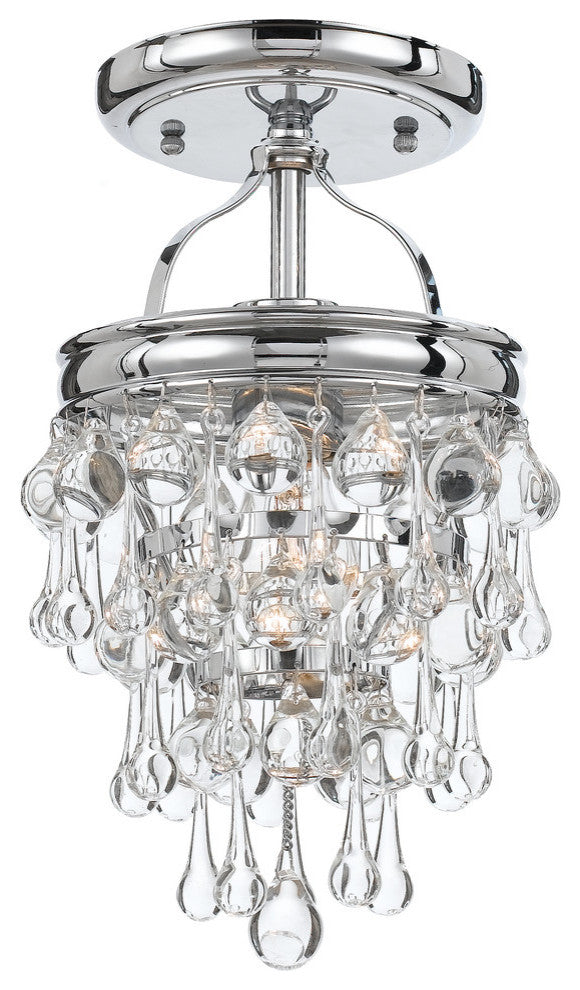 Calypso 1 Light Ceiling Mount in Polished Chrome with Clear Glass Drops Crystal
