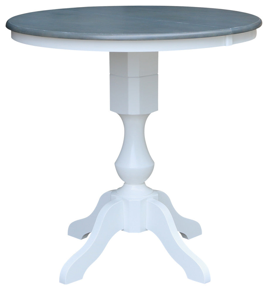 36" Round Top Pedestal Counter Height Dining Table with 12" Leaf