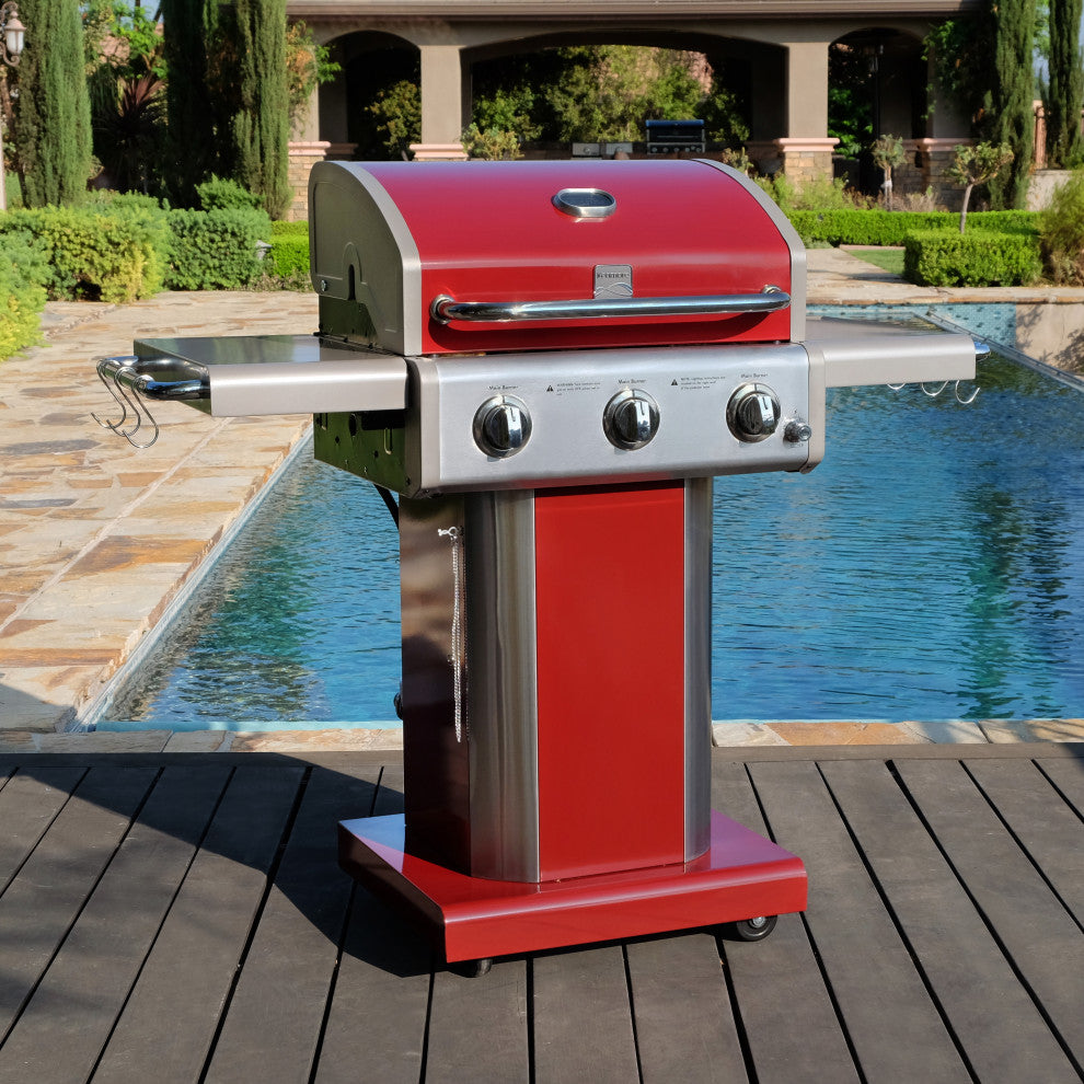 Kenmore 3 Burner Gas Grill with Side Shelves, Red