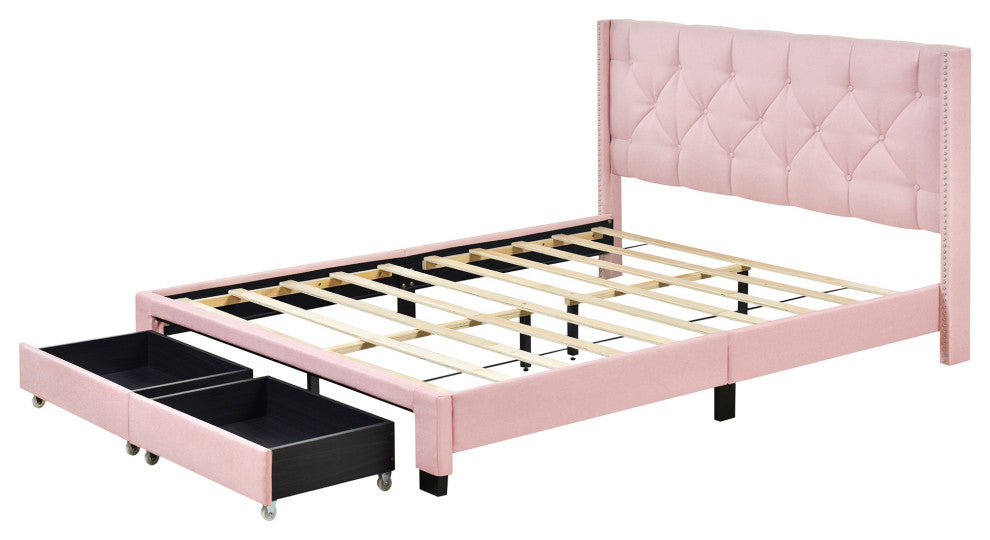 Gewnee Queen Size Storage Bed Linen Upholstered Platform Bed