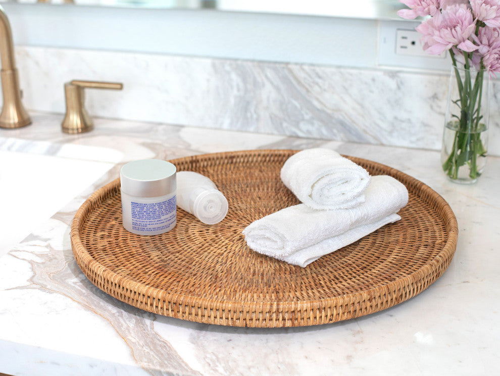 Artifacts Rattan™ Round Flat Tray, Honey Brown, 14"x14"x1"