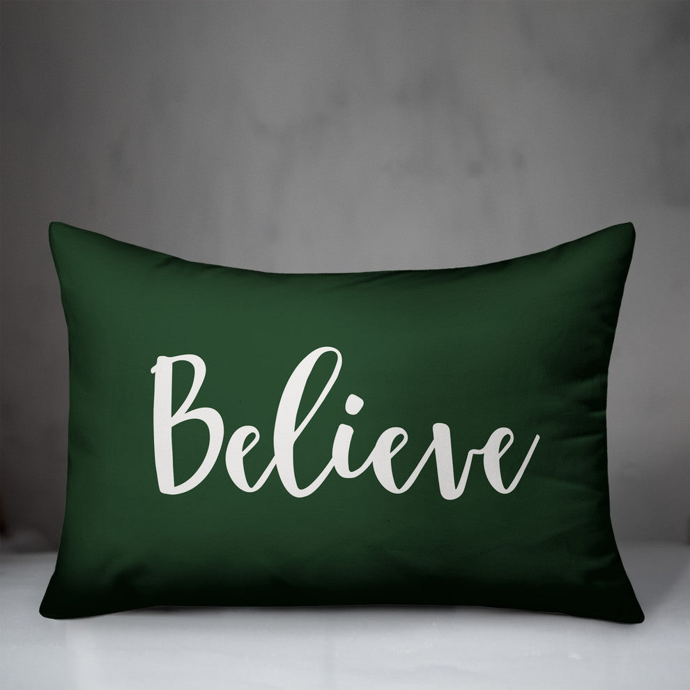 Believe, Dark Green 14x20 Lumbar Pillow