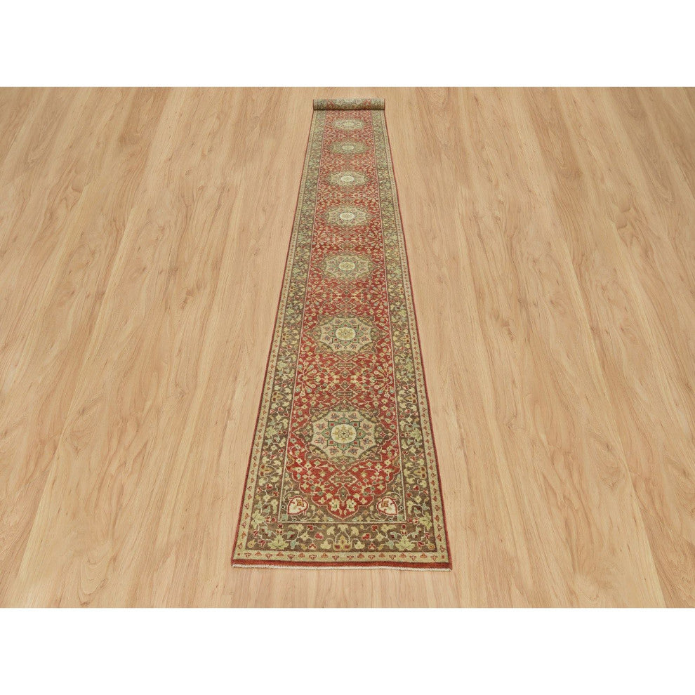 Rufous Red Tabriz Haji Jalili Design Hand Knotted Wool XL Runner Rug 2'7"x18'
