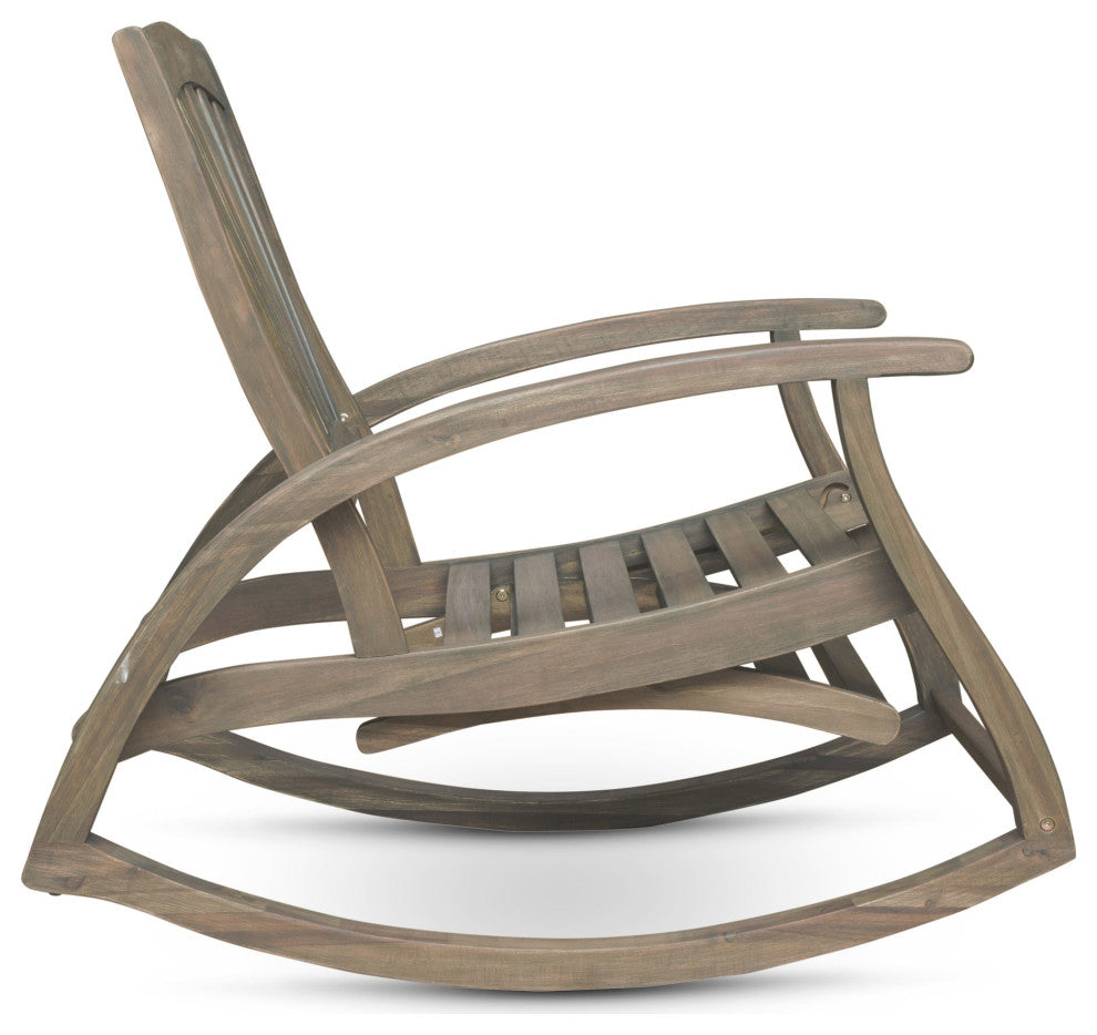 GDF Studio Alva Outdoor Acacia Wood Rocking Chair With Footrest, Gray Finish