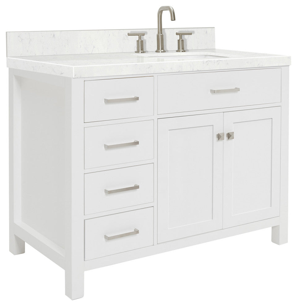Ariel Bristol 42" Single Right Rectangle Sink Bathroom Vanity, Carrara Quartz